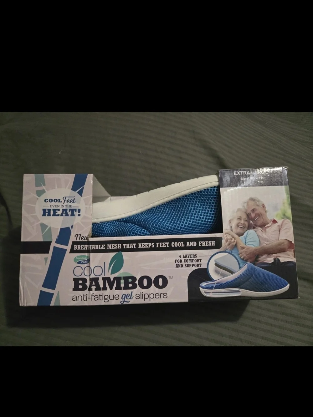 BAMBOO Blue Men's Anti-Fatigue Gel Slippers with Breathable Mesh
